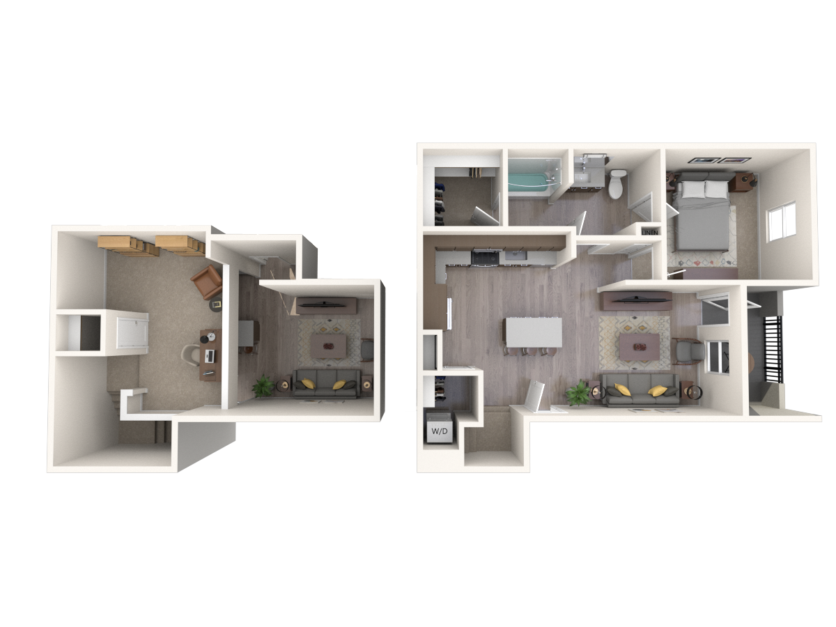 Floor plan for 1 bed, 1 bath, 954 sqft